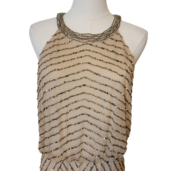 Adrianna Papell Beaded Halter Evening Gown Size 12 - Picture 4 of 8